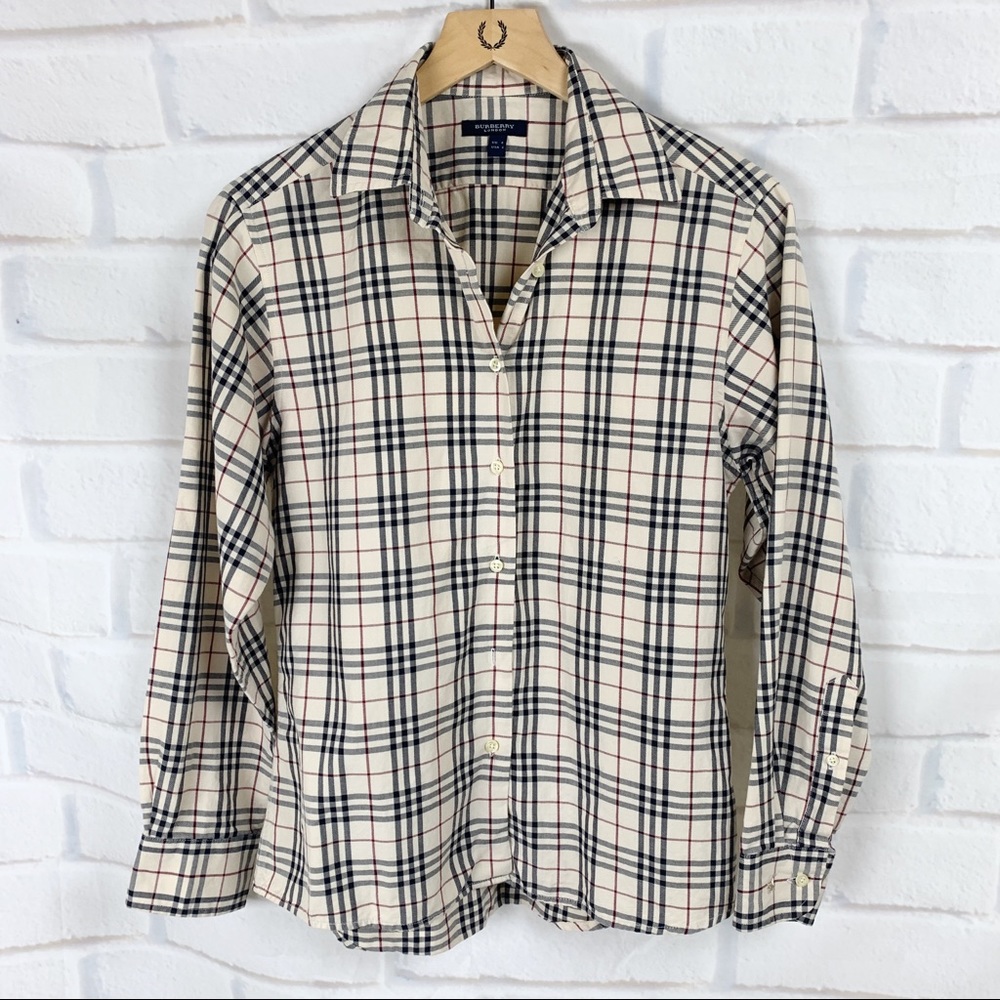 Burberry London Plaid Check Button Up Collar Top 6